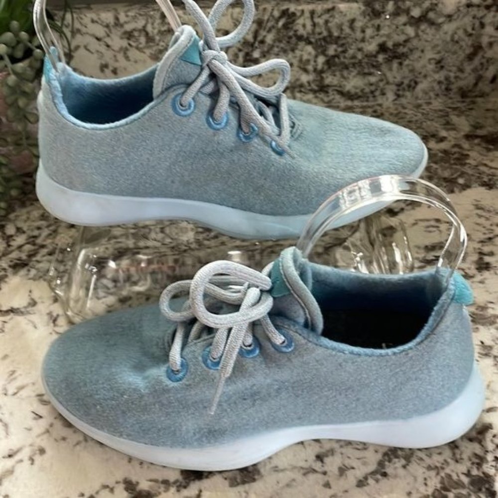 Allbirds Wool Runner Blue White Athletic Running Shoes Womens Size 8
